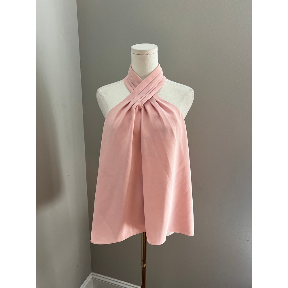 Amanda Uprichard Crossover Halter Top Womens Size M Pink Pleated Open Back